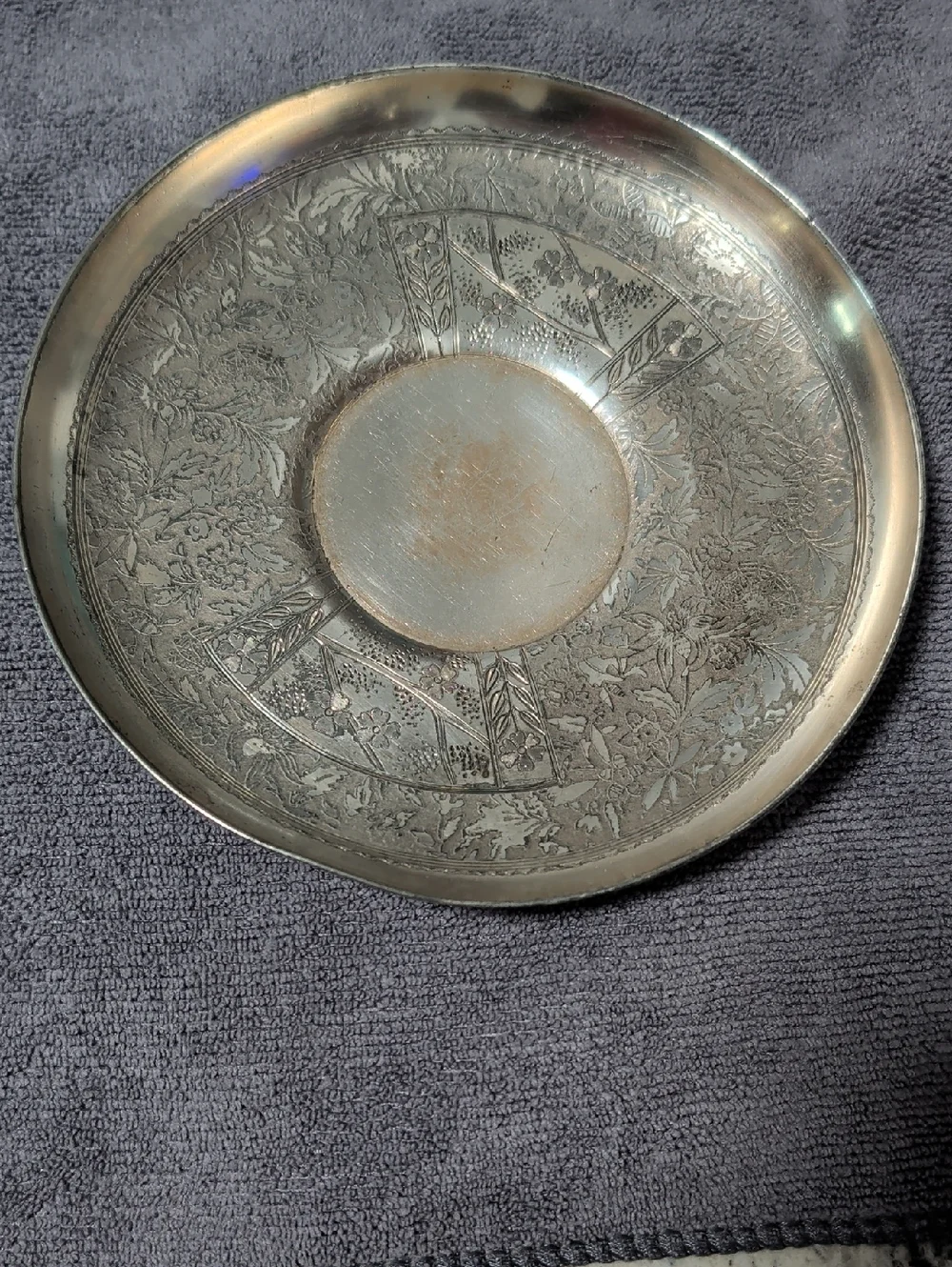 Vintage Silver Plated Floral Engraved 6.5 Inch Plate